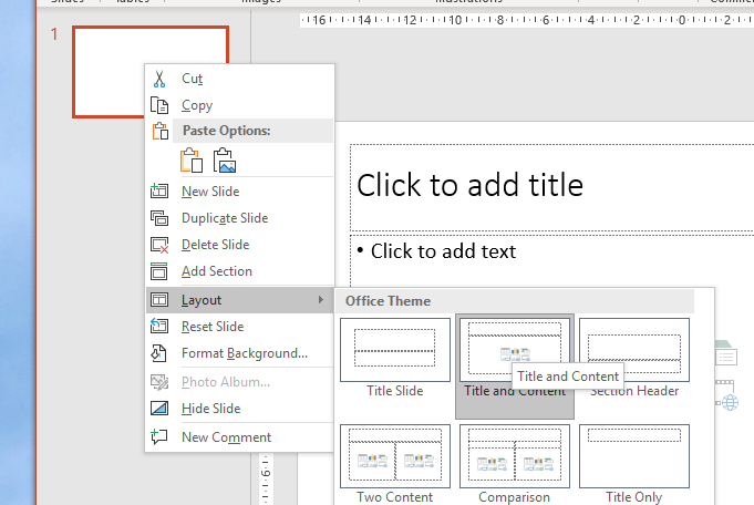 image of powerpoint app showing layout of title and content